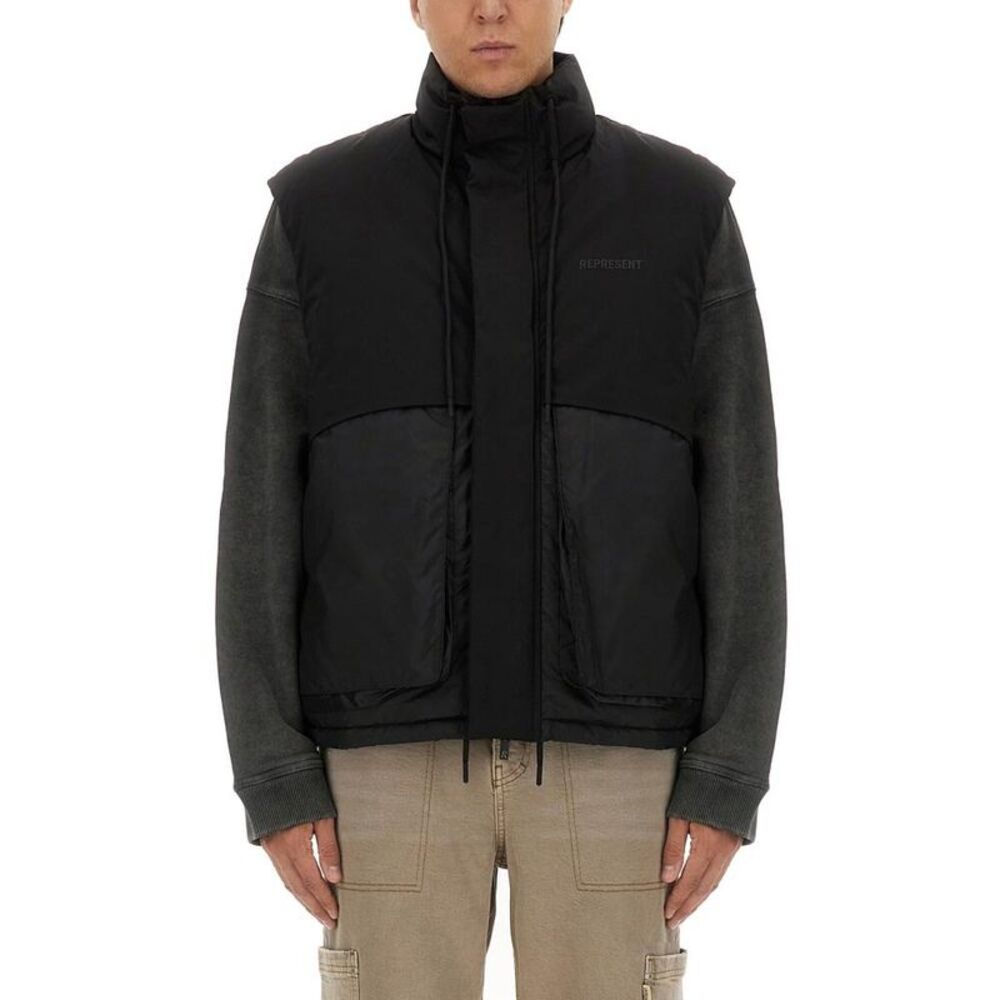 REPRESENT Padded Vest with Contrasting Sleeves Men BLACK Vests